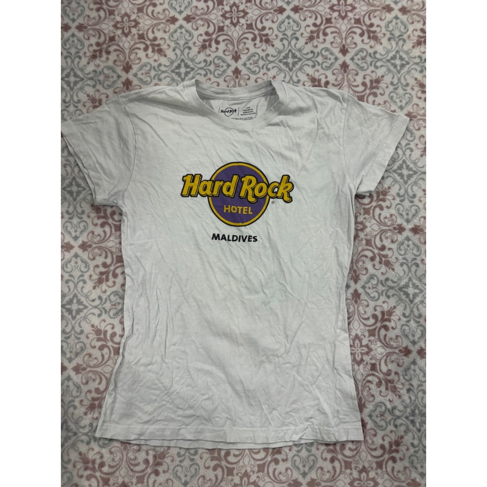 Hard Rock Hotel Maldives T-Shirt White Cotton Graphic Logo Tee Womens Large